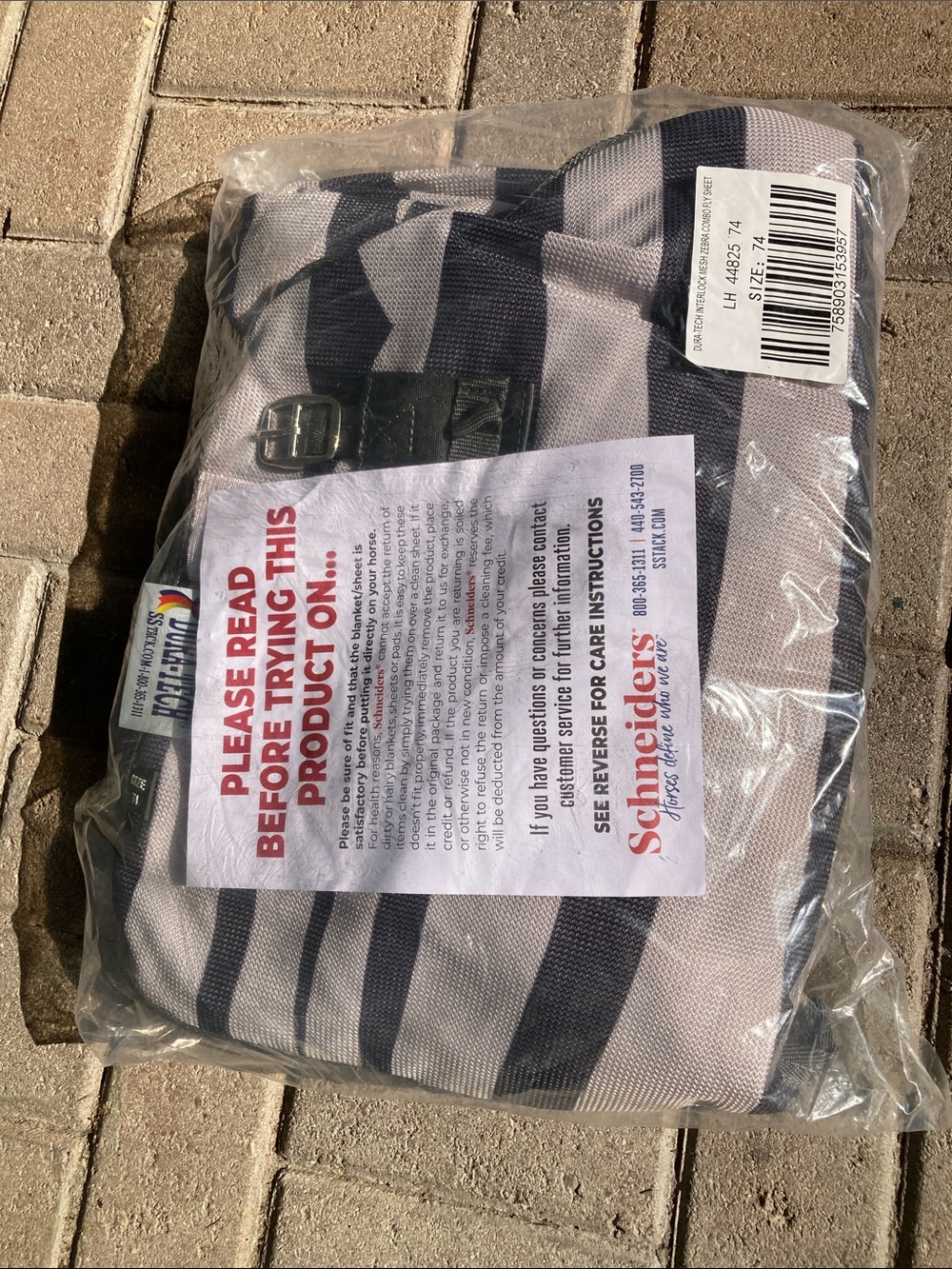 Dura-Tech 74” Interlock Mesh Zebra Combo Fly Sheet  Gray & Navy Stripe